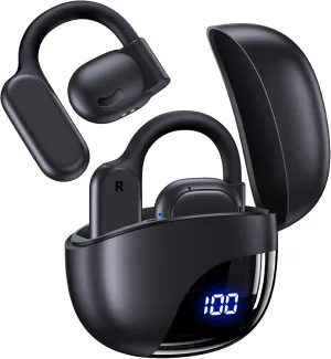 TAGRY Open Ear Headphones 80H Playtime Bluetooth Ear Buds Wireless Earbuds with Earhooks IPX7 Waterproof Touch Control Air Conduction Sport Headsets Bluetooth 5.3 Earphones for Workout Running Black