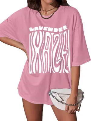 TAKEYAL Womens Oversized T-Shirts Half Sleeve Graphic Tees Letter Print Shirt Summer Vintage Casual Tunic Tops