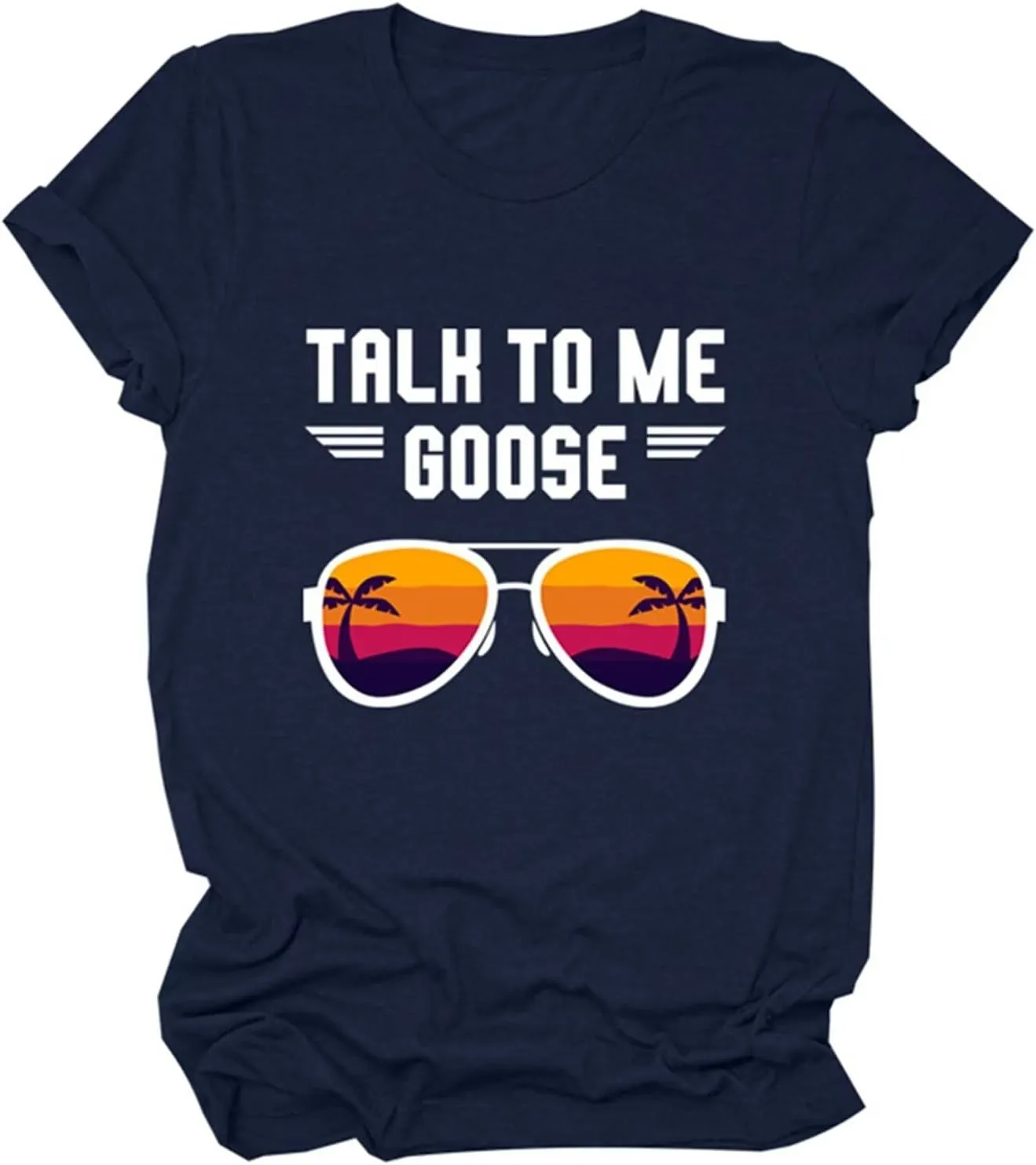 Talk to Me Goose Women T-Shirts Glasses Graphic Tees Funny Sayings Pullovers Casual Tops