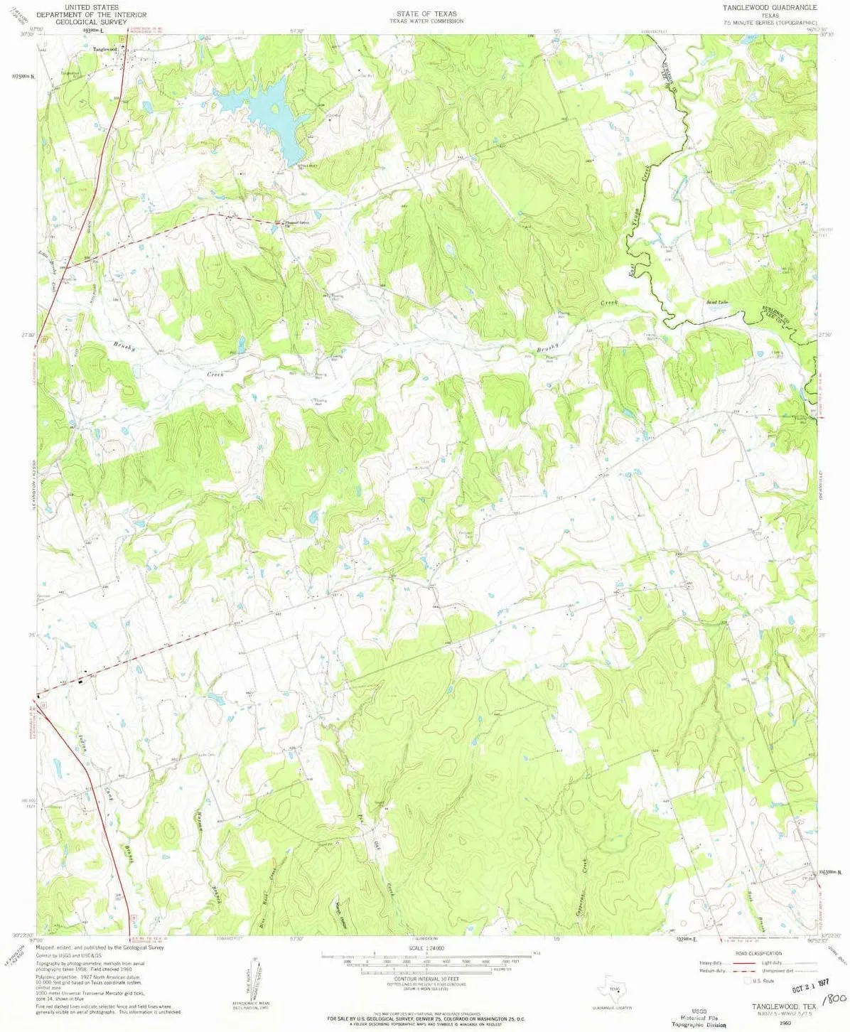 Tanglewood TX topo map, 1:24000 Scale, 7.5 X 7.5 Minute, Historical, 1960, Updated 1962, 26.9 x 23 in