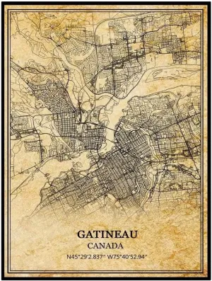TANOKCRS Gatineau Canada Wall Art Vintage Print Poster Map Artwork Travel Souvenir Gift Home Decor 16x20 Inches Unframed