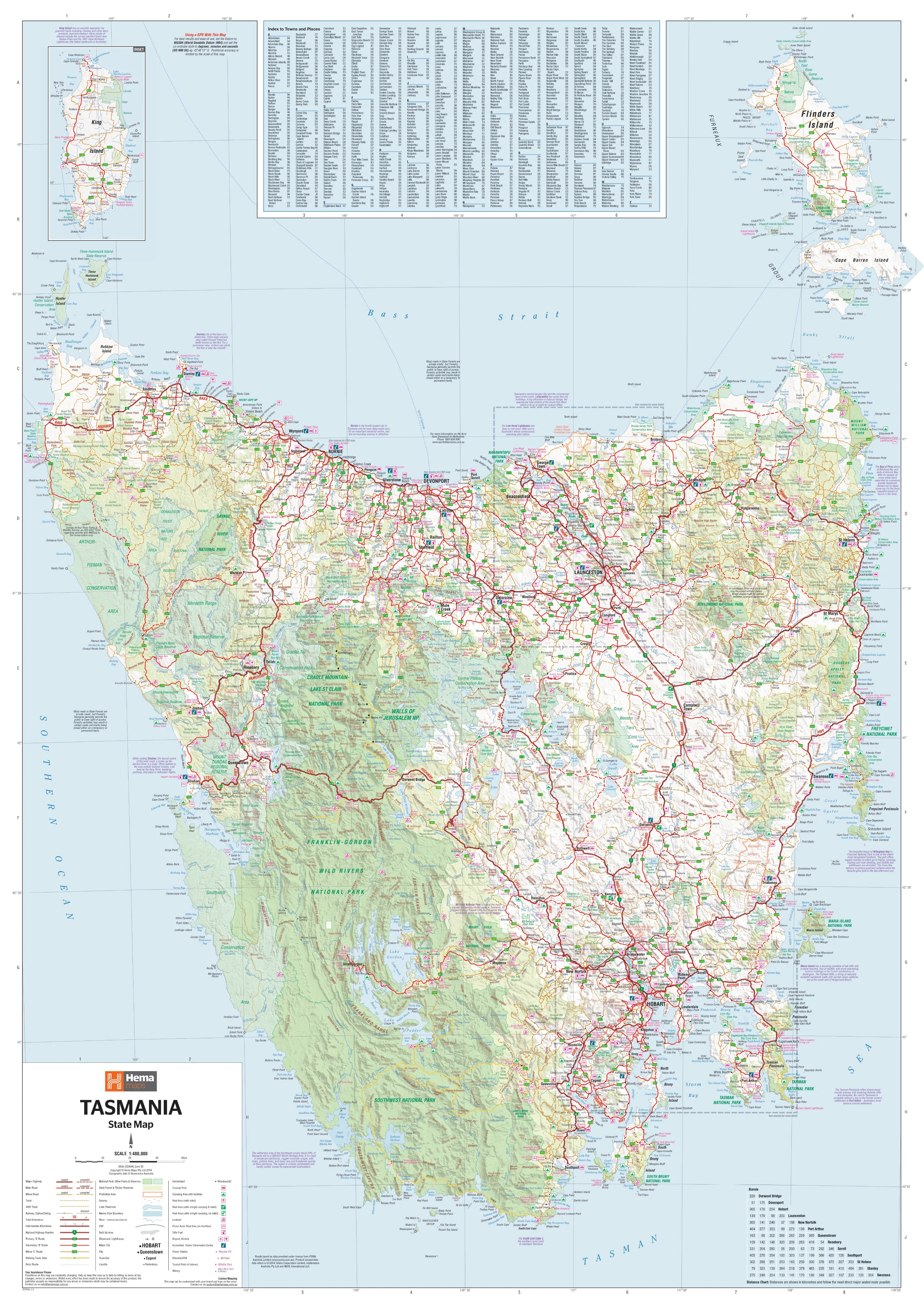 Tasmania Hema 700 x 1000mm State Canvas Wall Map