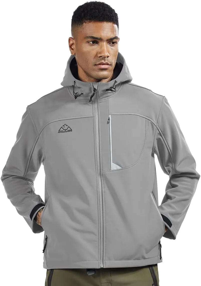TBMPOY Men's Hooded Softshell Jacket Waterproof Windproof Ski Hiking Outerwear Fleece Lined Winter Coat