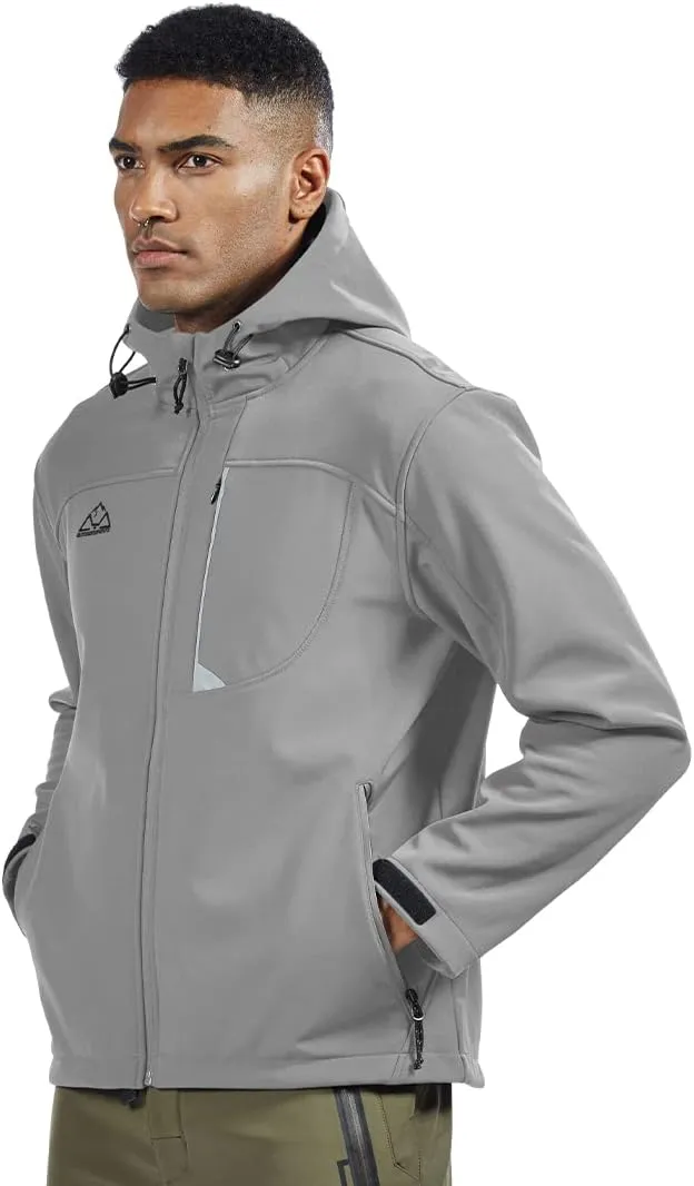 TBMPOY Men's Hooded Softshell Jacket Waterproof Windproof Ski Hiking Outerwear Fleece Lined Winter Coat