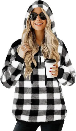 TBONTB Hoodies for Women Fuzzy Oversized Sweatshirt Zip Up Fleece Pullover Fluffy Sherpa with Pockets