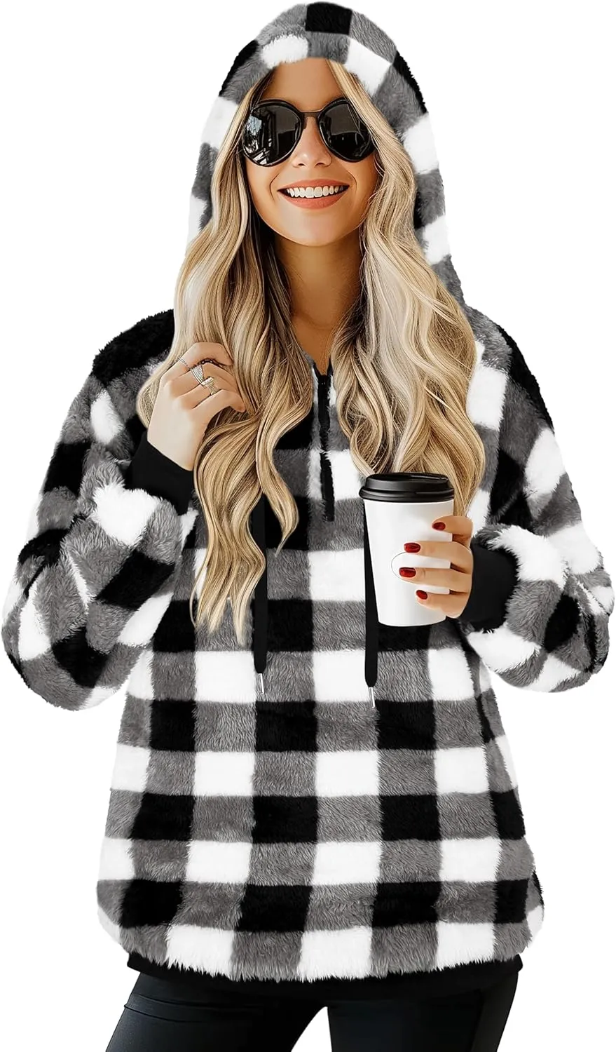 TBONTB Hoodies for Women Fuzzy Oversized Sweatshirt Zip Up Fleece Pullover Fluffy Sherpa with Pockets