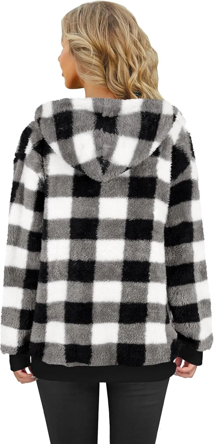 TBONTB Hoodies for Women Fuzzy Oversized Sweatshirt Zip Up Fleece Pullover Fluffy Sherpa with Pockets