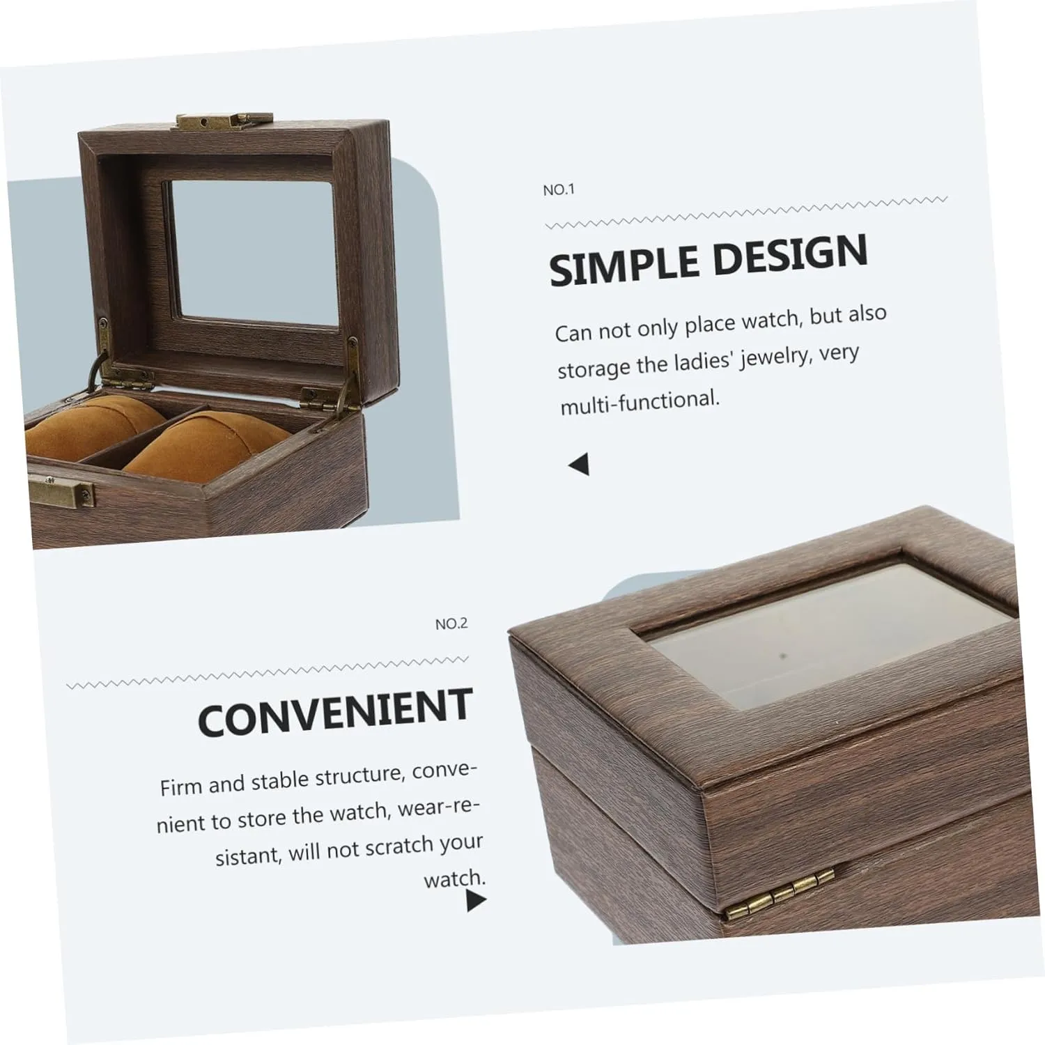 TENDYCOCO Box Jewelry Organizer Watch Winder Case Frame Watch Display Holder Men Personalized Organizers Dresser Watch Strap Container Make Drawer Organiser Glass Light Brown