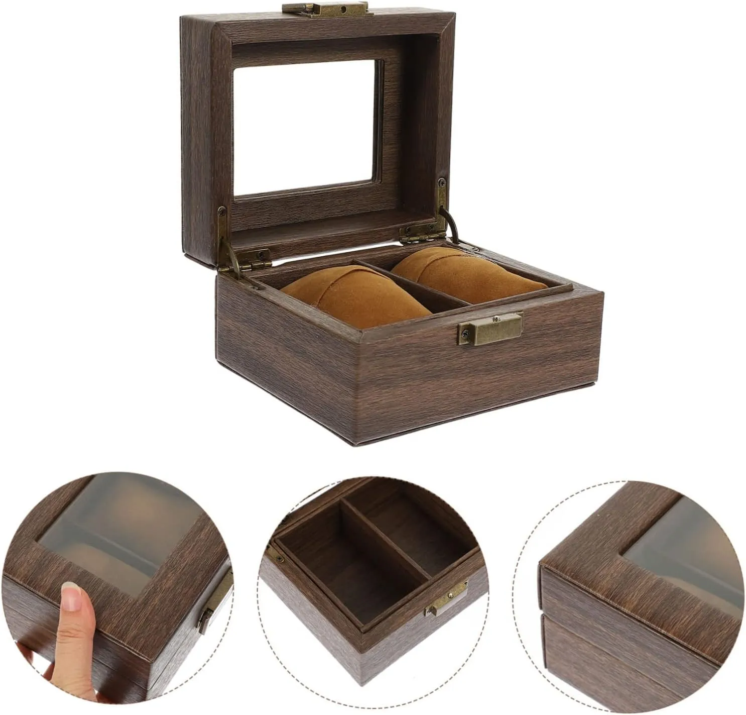 TENDYCOCO Box Jewelry Organizer Watch Winder Case Frame Watch Display Holder Men Personalized Organizers Dresser Watch Strap Container Make Drawer Organiser Glass Light Brown