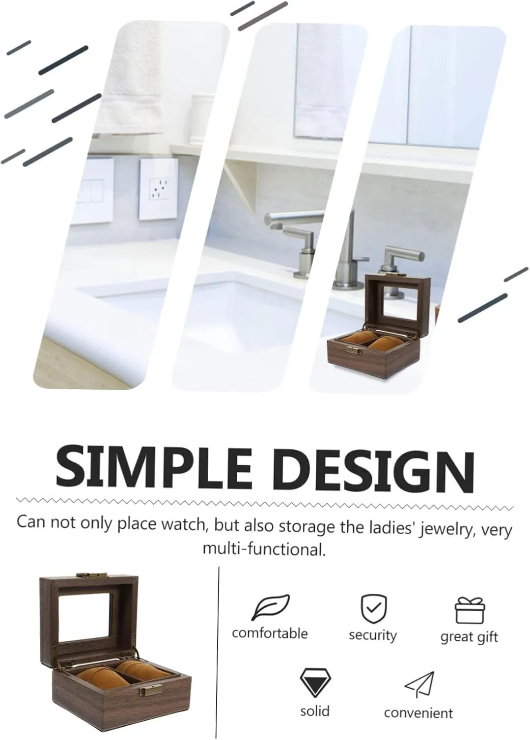 TENDYCOCO Box Jewelry Organizer Watch Winder Case Frame Watch Display Holder Men Personalized Organizers Dresser Watch Strap Container Make Drawer Organiser Glass Light Brown