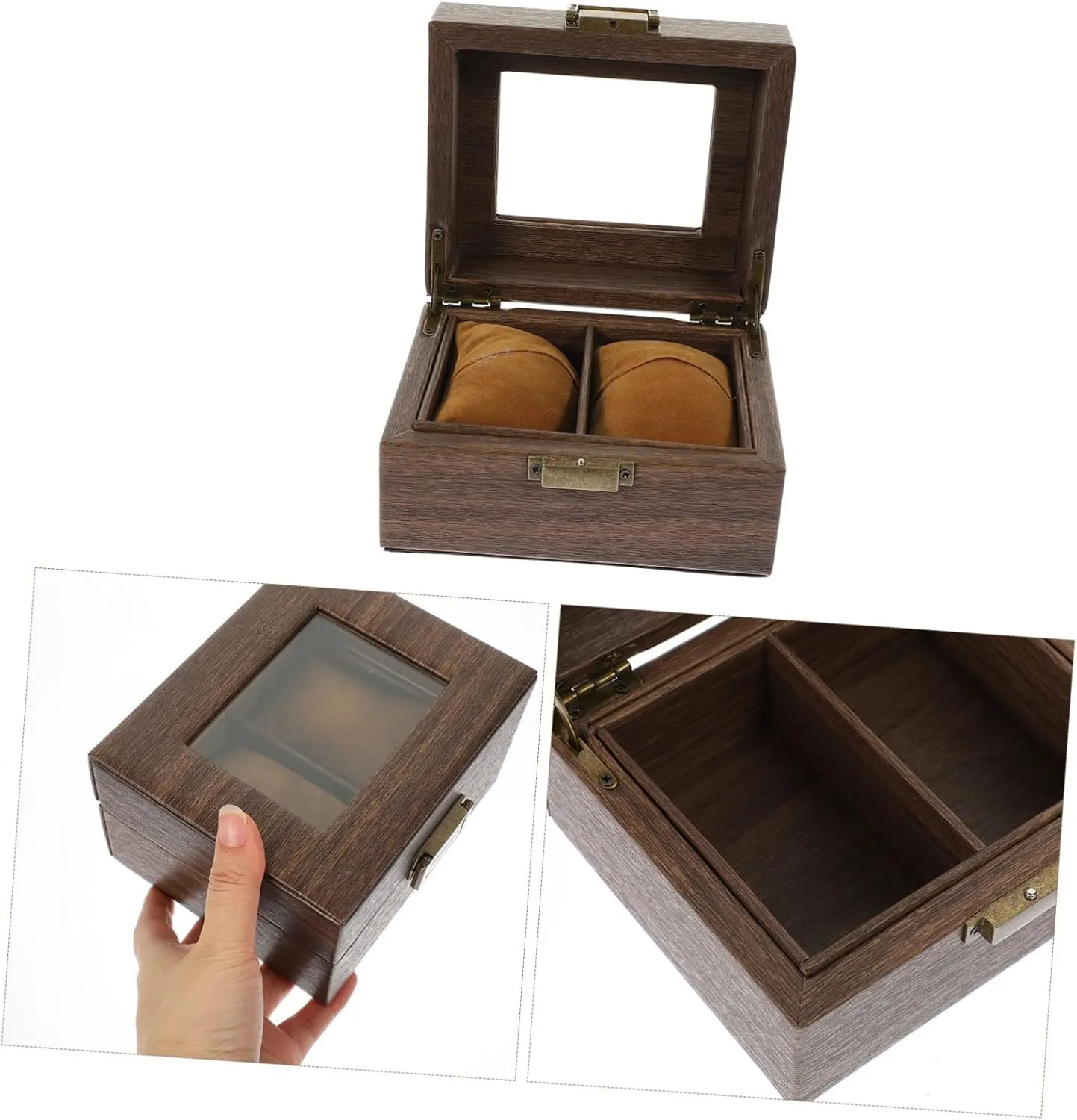 TENDYCOCO Box Jewelry Organizer Watch Winder Case Frame Watch Display Holder Men Personalized Organizers Dresser Watch Strap Container Make Drawer Organiser Glass Light Brown