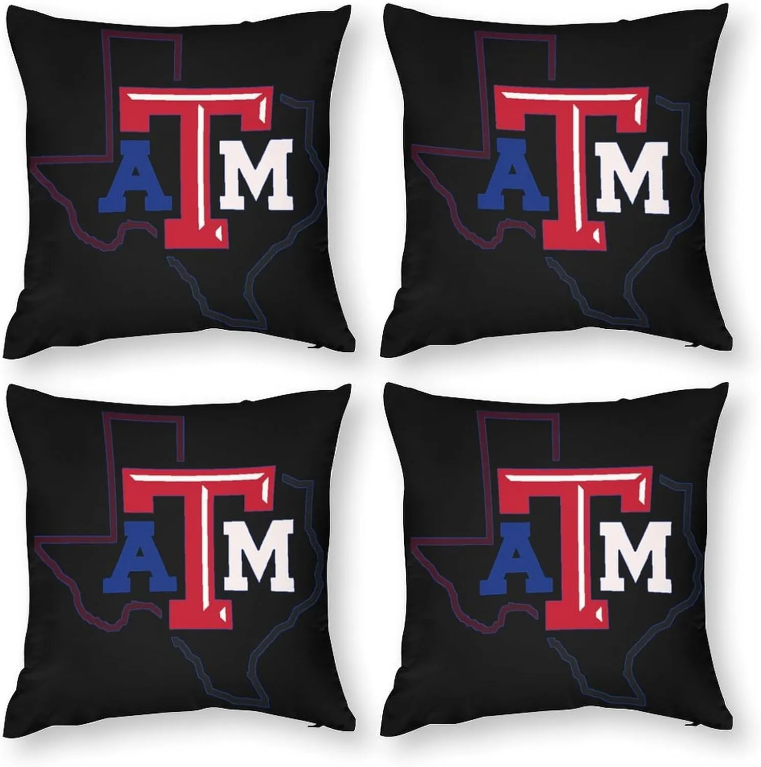 Texas ATM Map Throw Pillow Covers Set of 4 Cushion Case Decorative Square Pillowcase for Couch Living Room Sofa Car