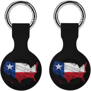Texas Flag Map Protective Case Cover Silicone Case Key Finder with Keychain for Bags Pets Compatible with AirTag 2PCS