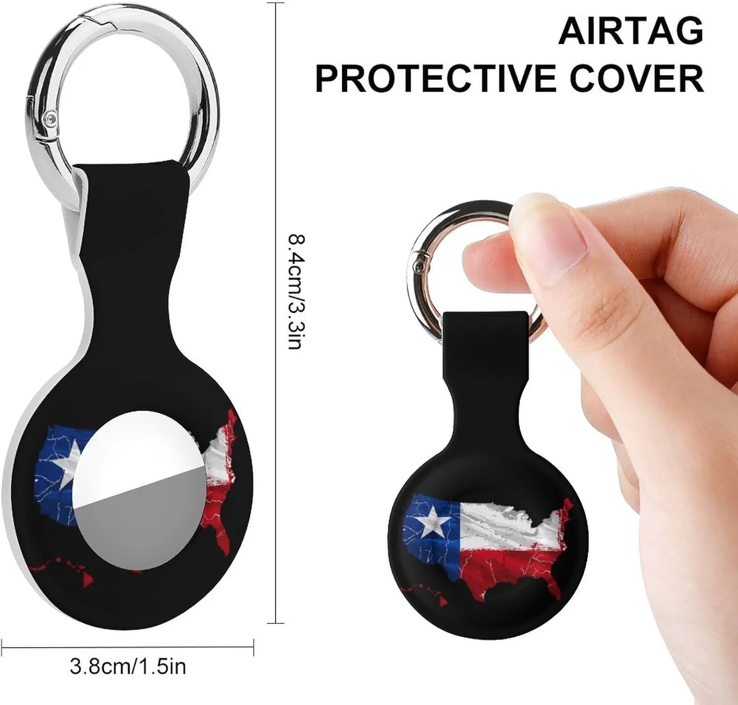 Texas Flag Map Protective Case Cover Silicone Case Key Finder with Keychain for Bags Pets Compatible with AirTag 2PCS