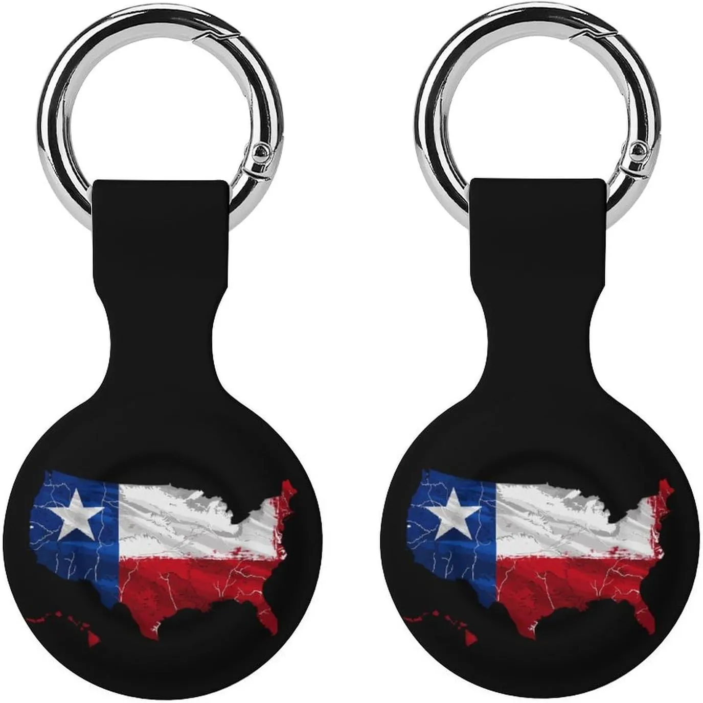 Texas Flag Map Protective Case Cover Silicone Case Key Finder with Keychain for Bags Pets Compatible with AirTag 2PCS