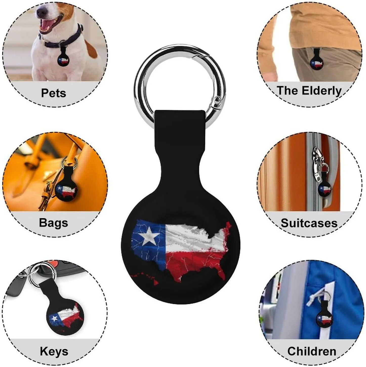 Texas Flag Map Protective Case Cover Silicone Case Key Finder with Keychain for Bags Pets Compatible with AirTag 2PCS