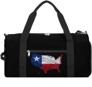 Texas Flag Map Sports Gym Bag for Men Women Travel Duffel Bag with Shoulder Strap