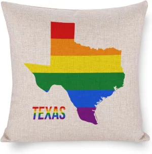 Texas State Map in LGBT Rainbow Flag Cotton and Linen Pillow Case Pattern Print Pillow Cover Zippered Cushion Covers for Sofa Bed 16"x16"