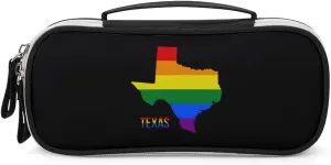 Texas State Map in LGBT Rainbow Flag Portable Pencil Pen Case Small Cosmetic Bag Womens Makeup Pouch Pencil Bags
