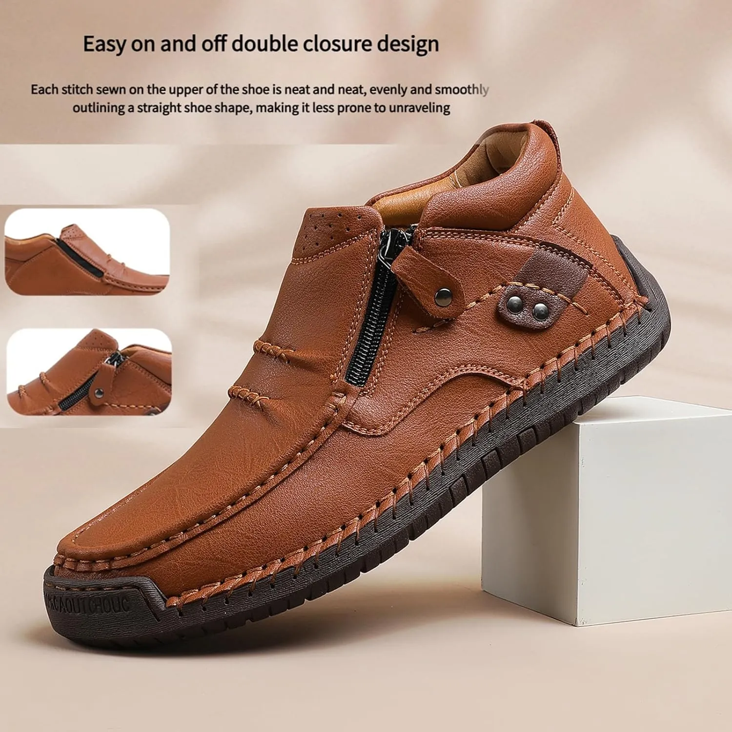The First Young Shoes Men, Thefirstyoung Mens Slip Ons Boots, Men’s Handmade Premium Leather Slip-On Driving Boots