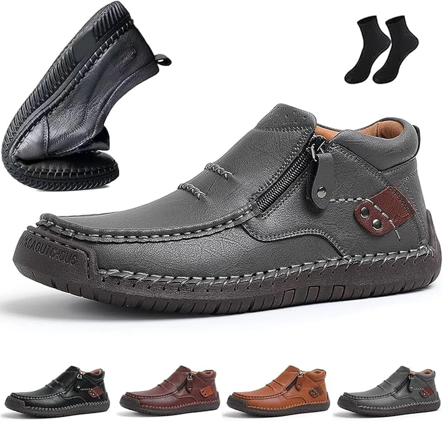 The First Young Shoes Men, Thefirstyoung Mens Slip Ons Boots, Men’s Handmade Premium Leather Slip-On Driving Boots