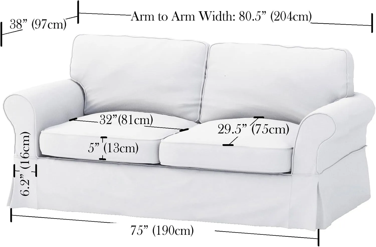 The Polyester Sofa Cover (Width: 81”, Not 92”) Fits Pottery Barn PB Comfort Roll ARM Sofa (Not Grand Sofa). A Durable Slipcover Replacement (Polyester Flax Gray Box Edge)