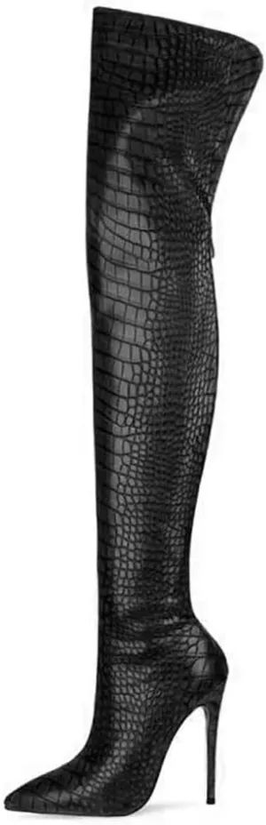 Thigh high boots for women striped Back zipper Burgundy Zebra Print Over the knee Sexy gold white pointed toe Cow Print leopard Magenta stiletto heel