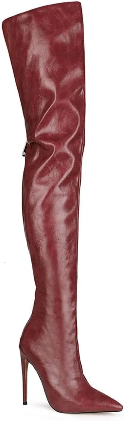 Thigh high boots for women striped Back zipper Burgundy Zebra Print Over the knee Sexy gold white pointed toe Cow Print leopard Magenta stiletto heel