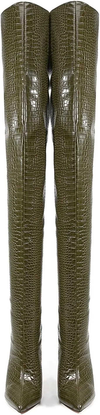 Thigh high boots for women striped Back zipper Burgundy Zebra Print Over the knee Sexy gold white pointed toe Cow Print leopard Magenta stiletto heel