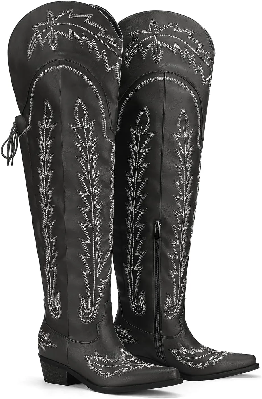 Thigh High Cowboy Boots With Lace Up Over The Knee Cowgirl Boot For Women Embroidered Western Boot With Side Zipper Comfortable Wide Calf Tall Boots