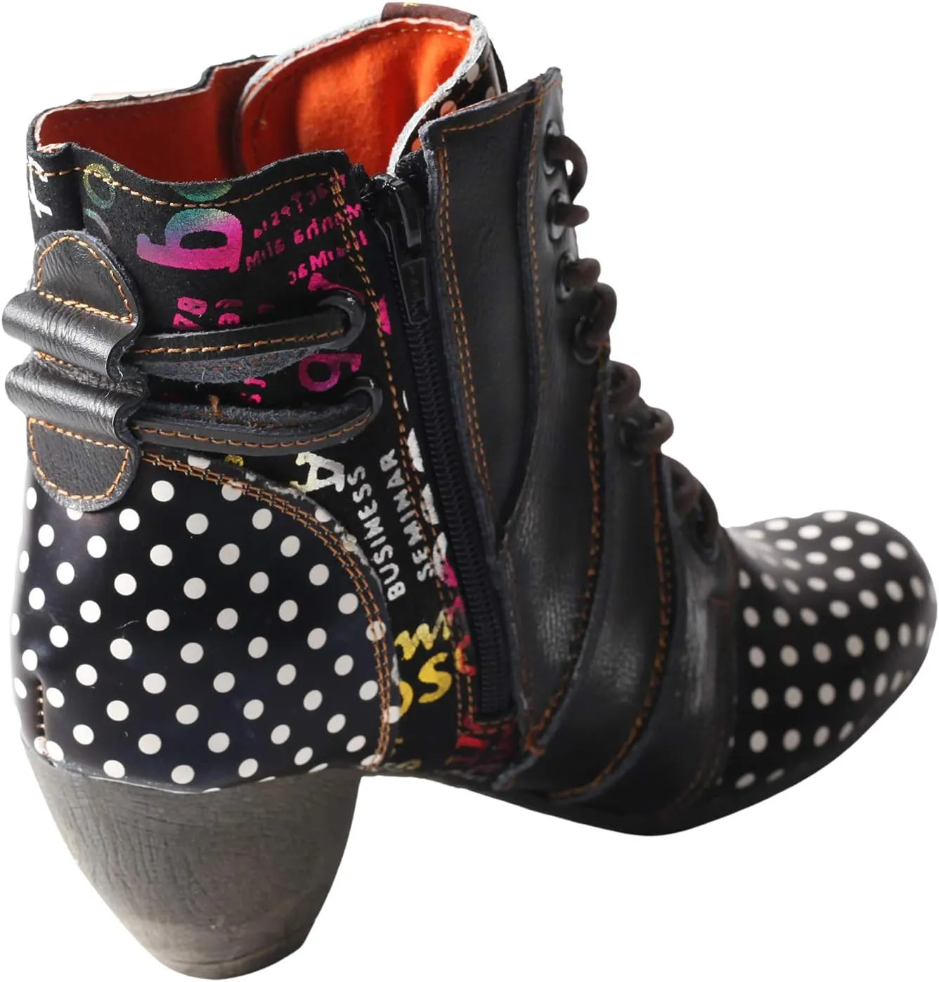 TMA EYES Boots for Women Lace-up Polka Dot Chunky Heels Ankle Boots