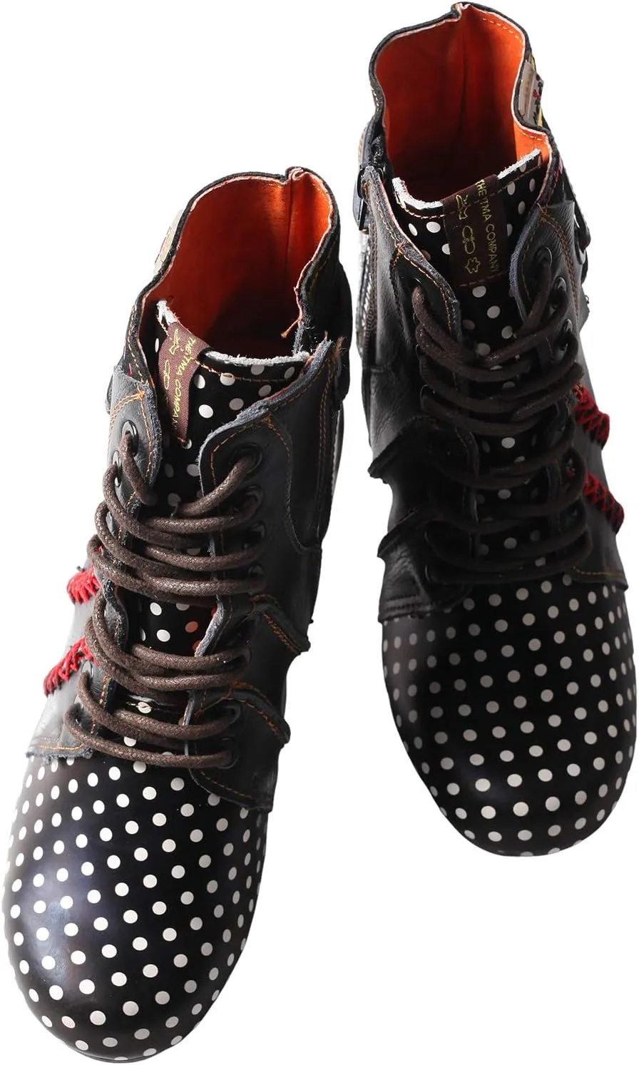 TMA EYES Boots for Women Lace-up Polka Dot Chunky Heels Ankle Boots