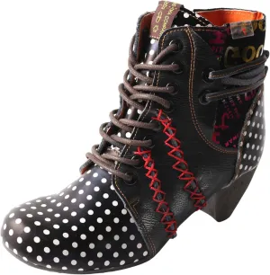 TMA EYES Boots for Women Lace-up Polka Dot Chunky Heels Ankle Boots