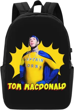 Tom Music Macdonald Backpack Laptop Bag Durable Large Capacity Fashion backpack Travel Bag With USB Charging Port 17in