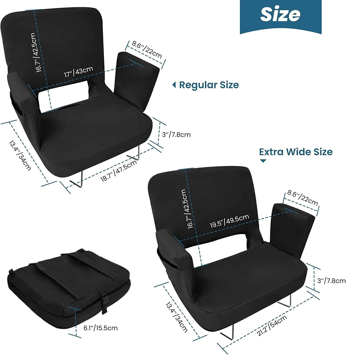 TOPSKY Stadium Seat with Back Support 3 Reclining Positions, Wide Bleacher Seats with 2 Hook Picnic Seat (Red, Regular(Seat 17"))