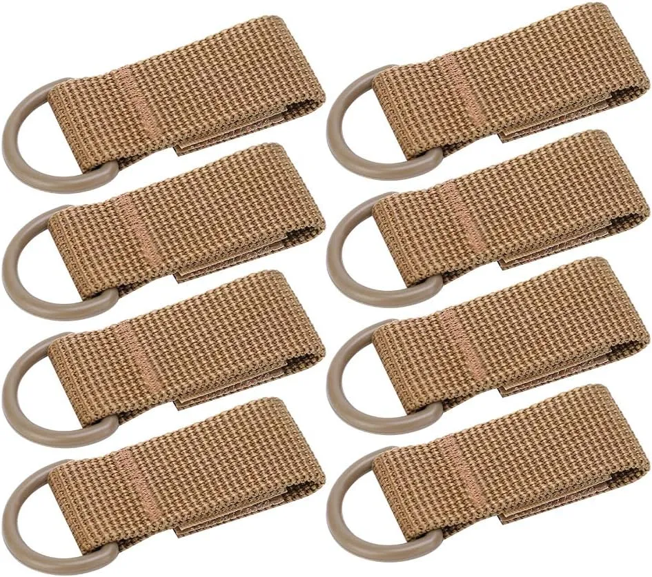 Topyond 8pcs Khaki Outdoor Nylon Webbing Buckle Set - Backpack Key Hook, D Circle Hanging Belt, and Chain - Ideal for Camping, Hiking, and Everyday Outdoor Activities