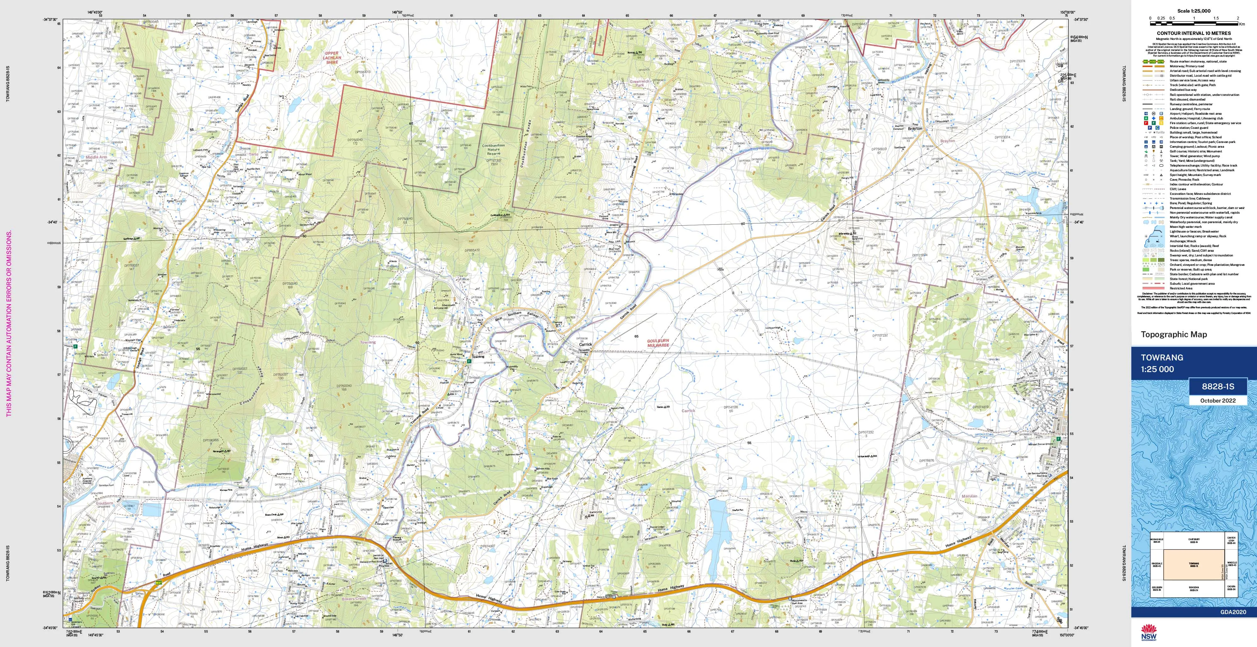 Towrang 8828-1S Topographic Map 1:25k