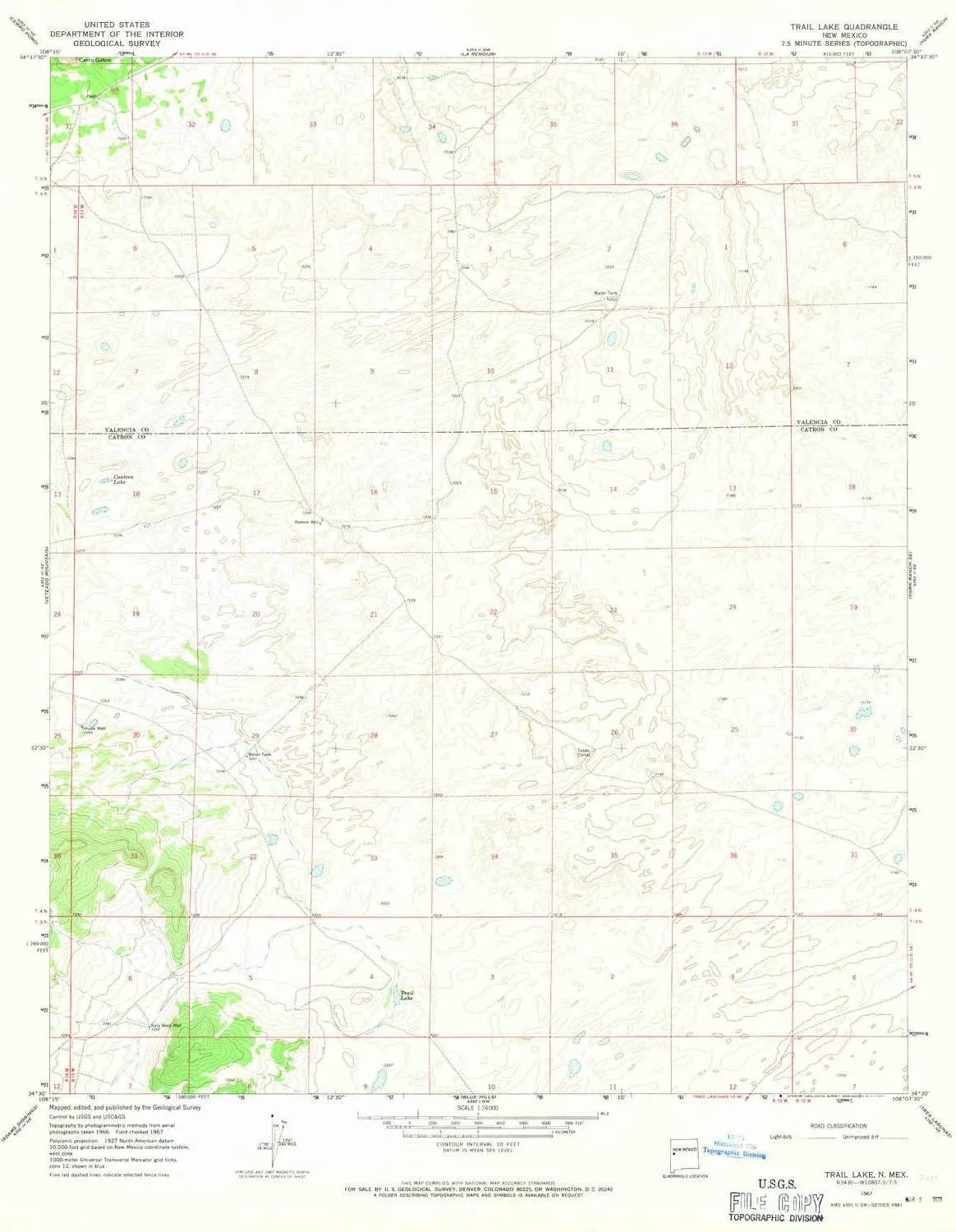 Trail Lake NM topo map, 1:24000 Scale, 7.5 X 7.5 Minute, Historical, 1967, Updated 1971, 27 x 22 in