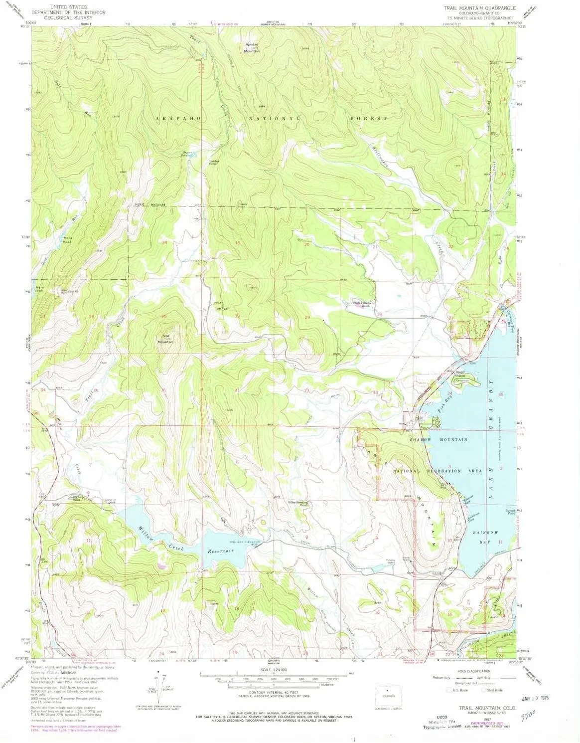Trail Mountain CO topo map, 1:24000 Scale, 7.5 X 7.5 Minute, Historical, 1957, Updated 1978, 26.9 x 22.2 in
