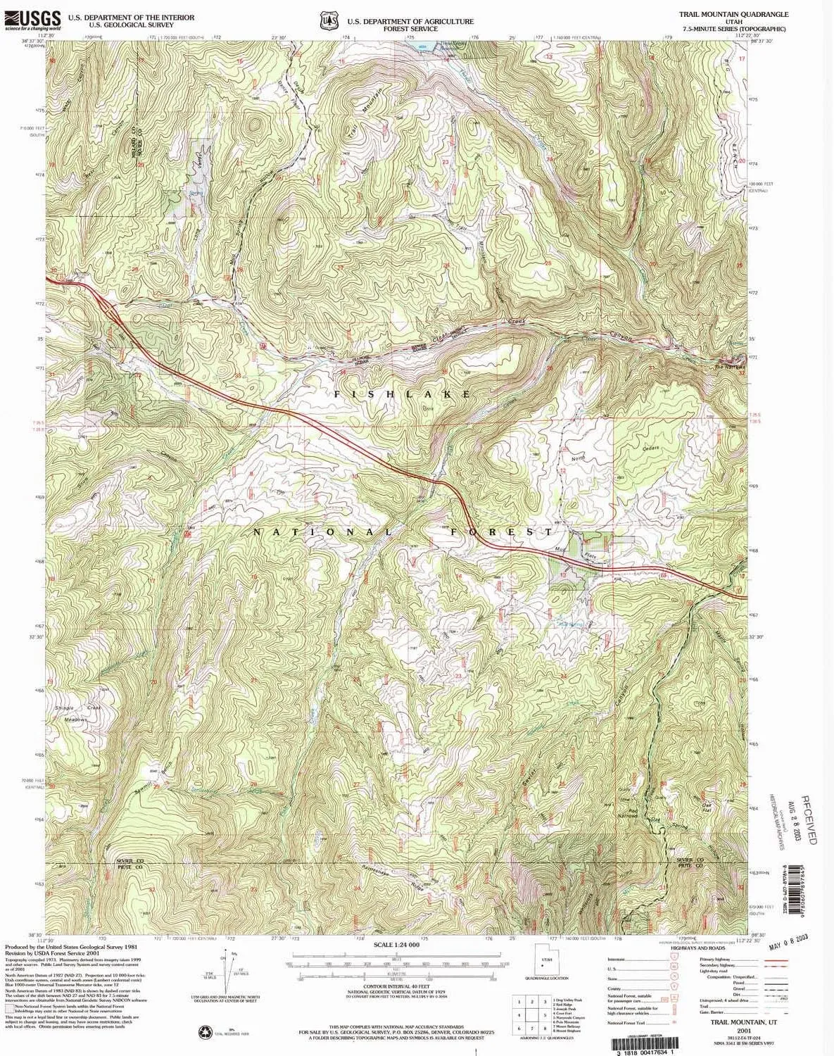 Trail Mountain UT topo map, 1:24000 Scale, 7.5 X 7.5 Minute, Historical, 2001, Updated 2003, 26.7 x 21.8 in