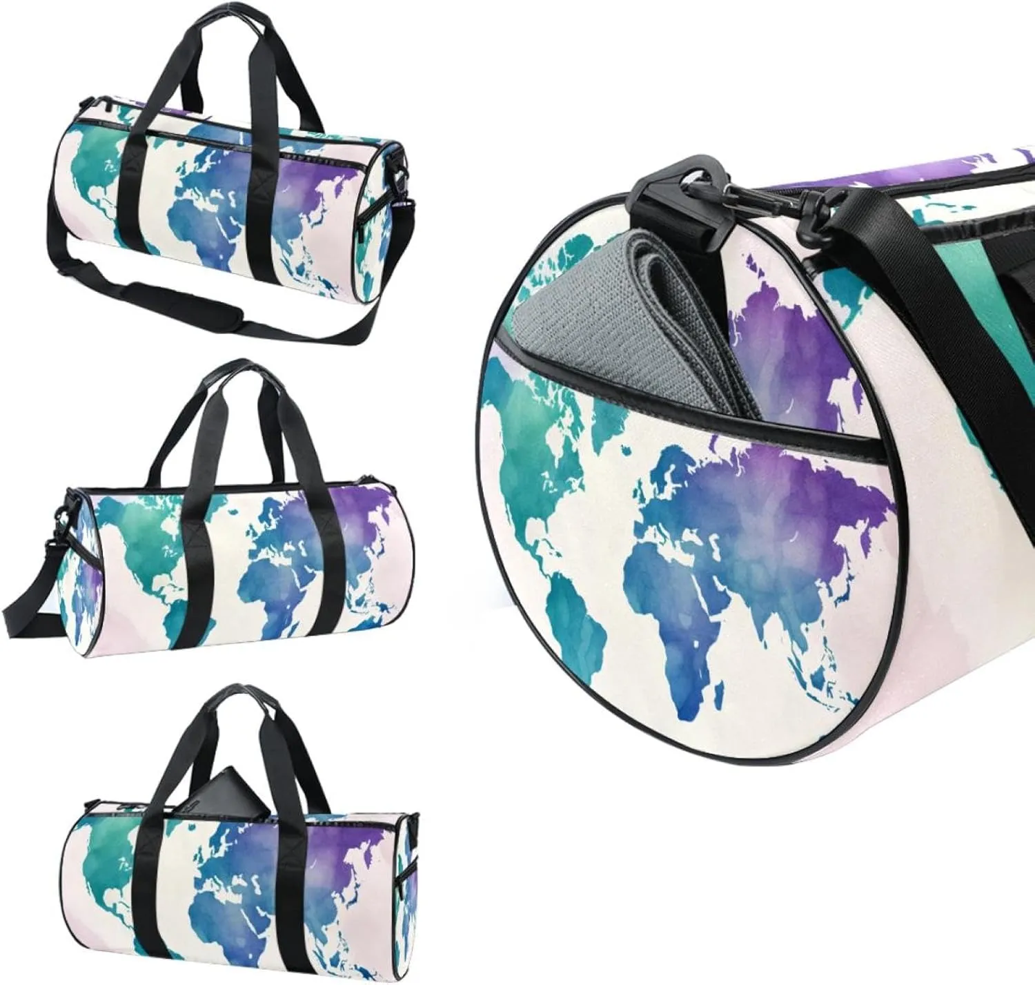 Travel Bag,Mens Gym Bag,Womens Gym Bag,Watercolor World Map,Sports Bag