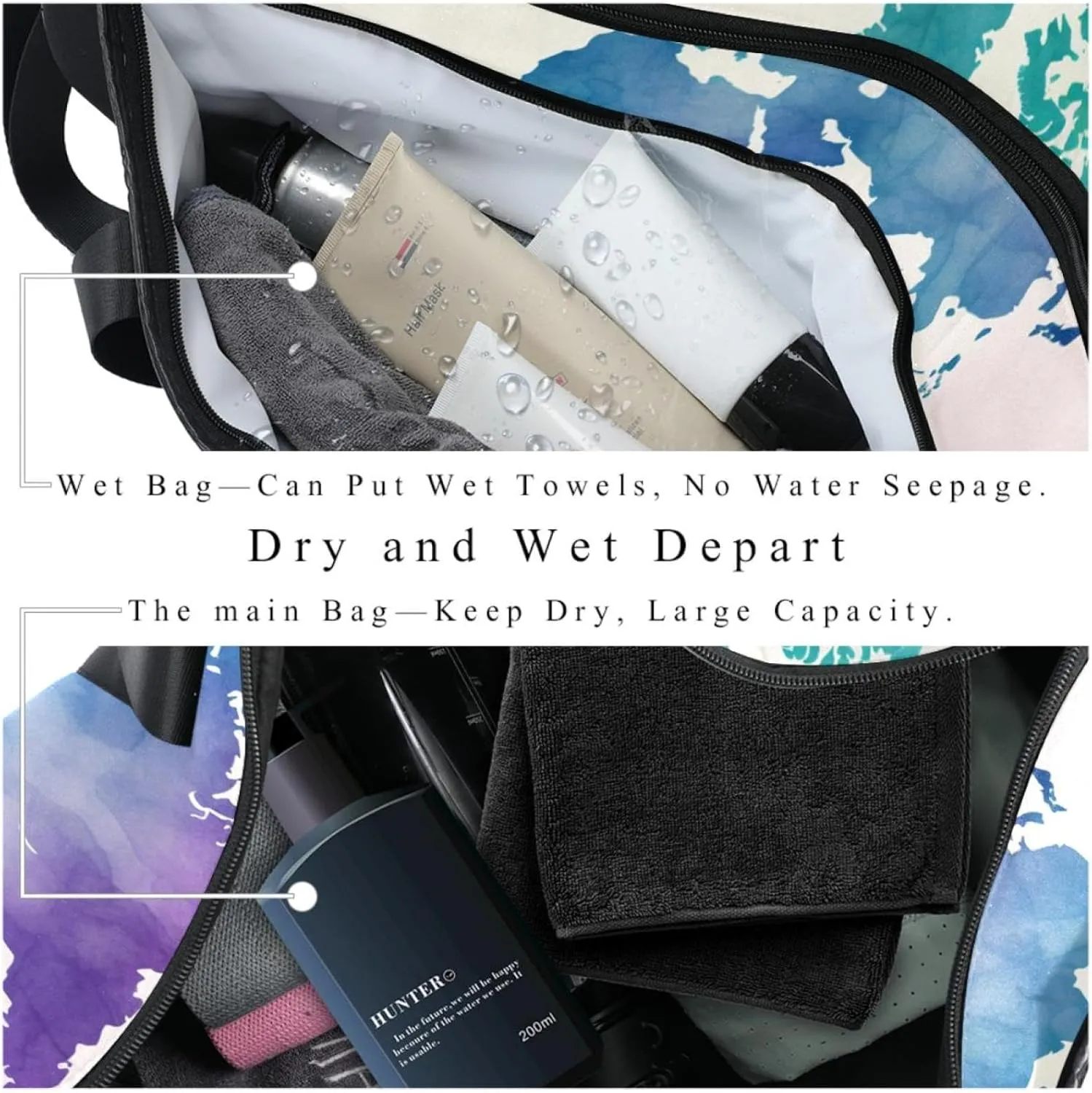 Travel Bag,Mens Gym Bag,Womens Gym Bag,Watercolor World Map,Sports Bag