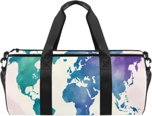 Travel Bag,Mens Gym Bag,Womens Gym Bag,Watercolor World Map,Sports Bag