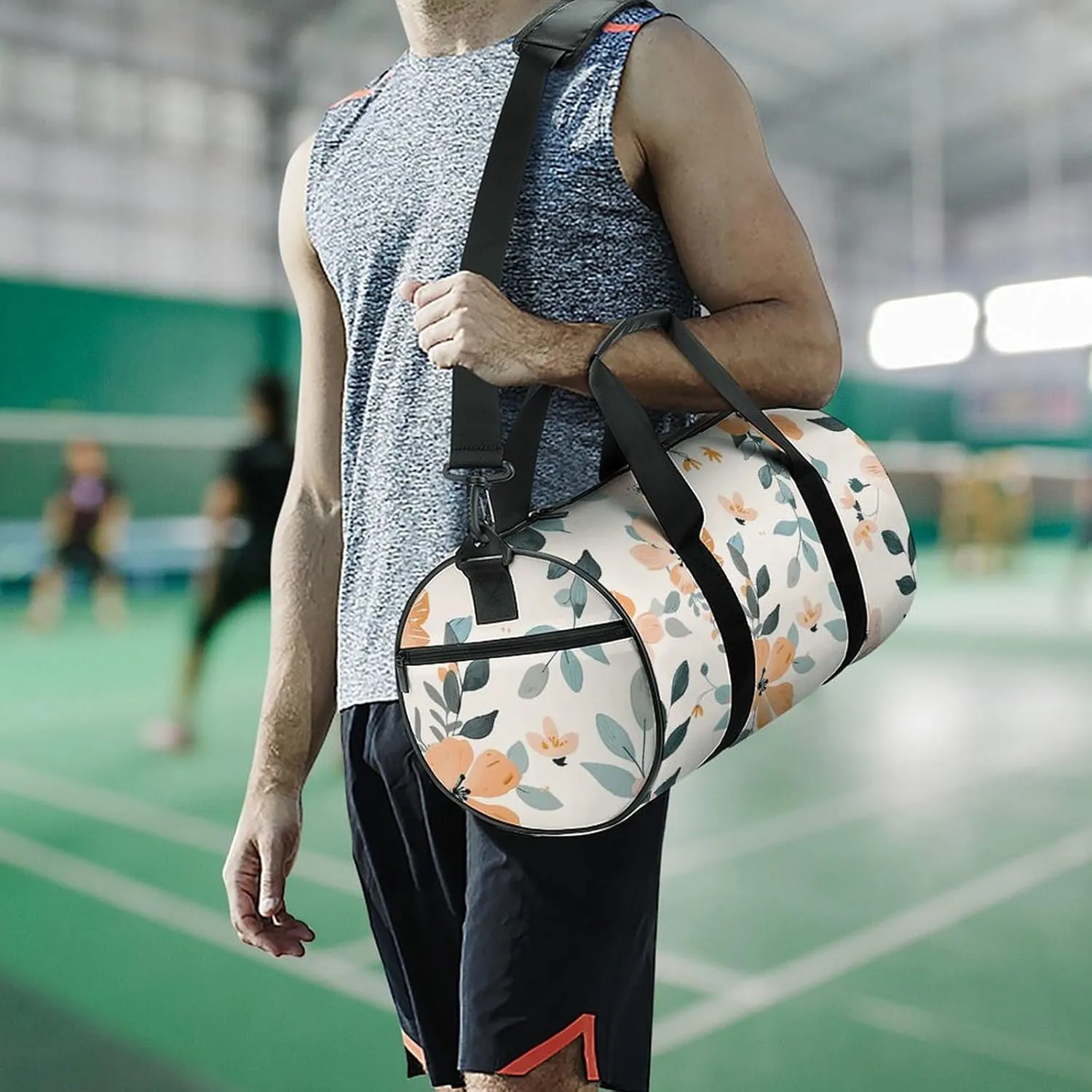 Travel Duffel Bag for Men And Women,Peach And Cyan Waterproof Sports Fitness Bag Portable Travel Duffel Bag