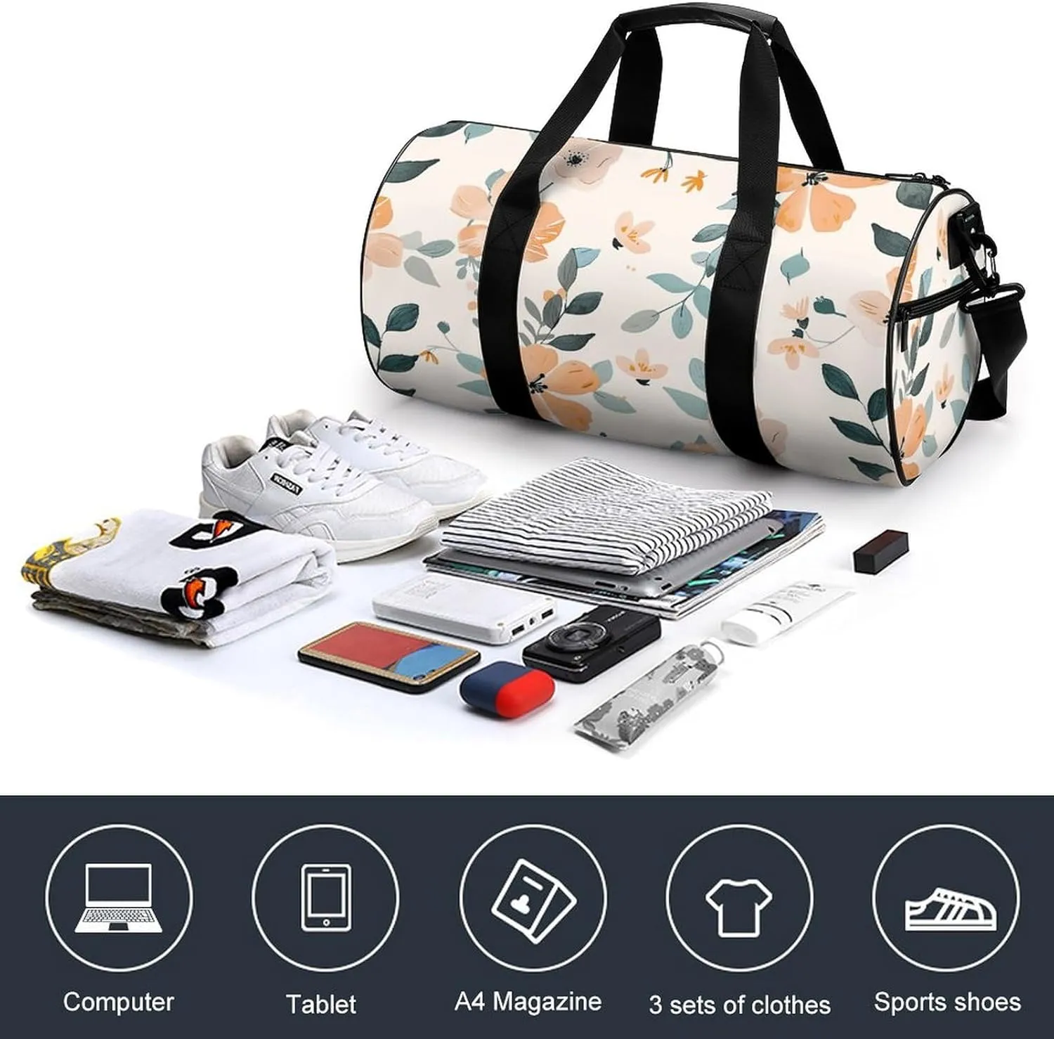 Travel Duffel Bag for Men And Women,Peach And Cyan Waterproof Sports Fitness Bag Portable Travel Duffel Bag