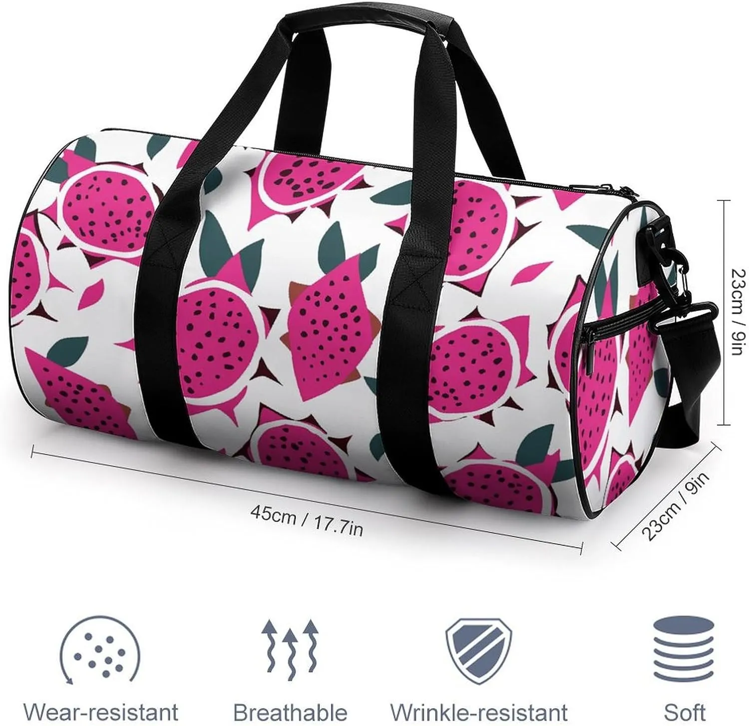 Travel Duffel Bag for Men And Women,Red Dragon Fruit Pattern Waterproof Sports Fitness Bag Portable Travel Duffel Bag