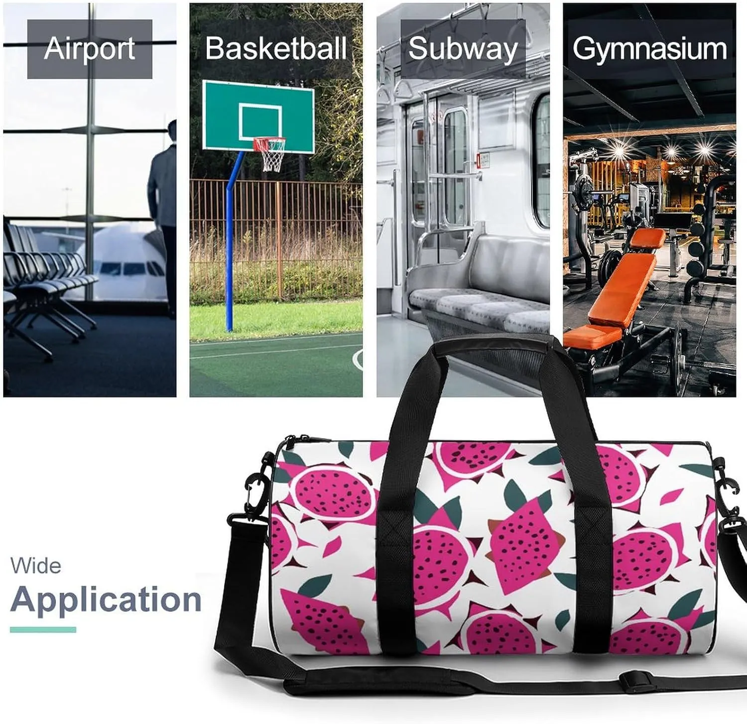 Travel Duffel Bag for Men And Women,Red Dragon Fruit Pattern Waterproof Sports Fitness Bag Portable Travel Duffel Bag
