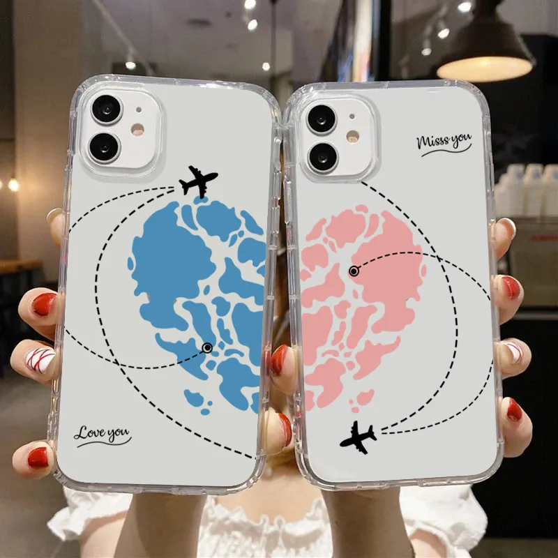 Travel Heart Map Couple Clear Silicon Case