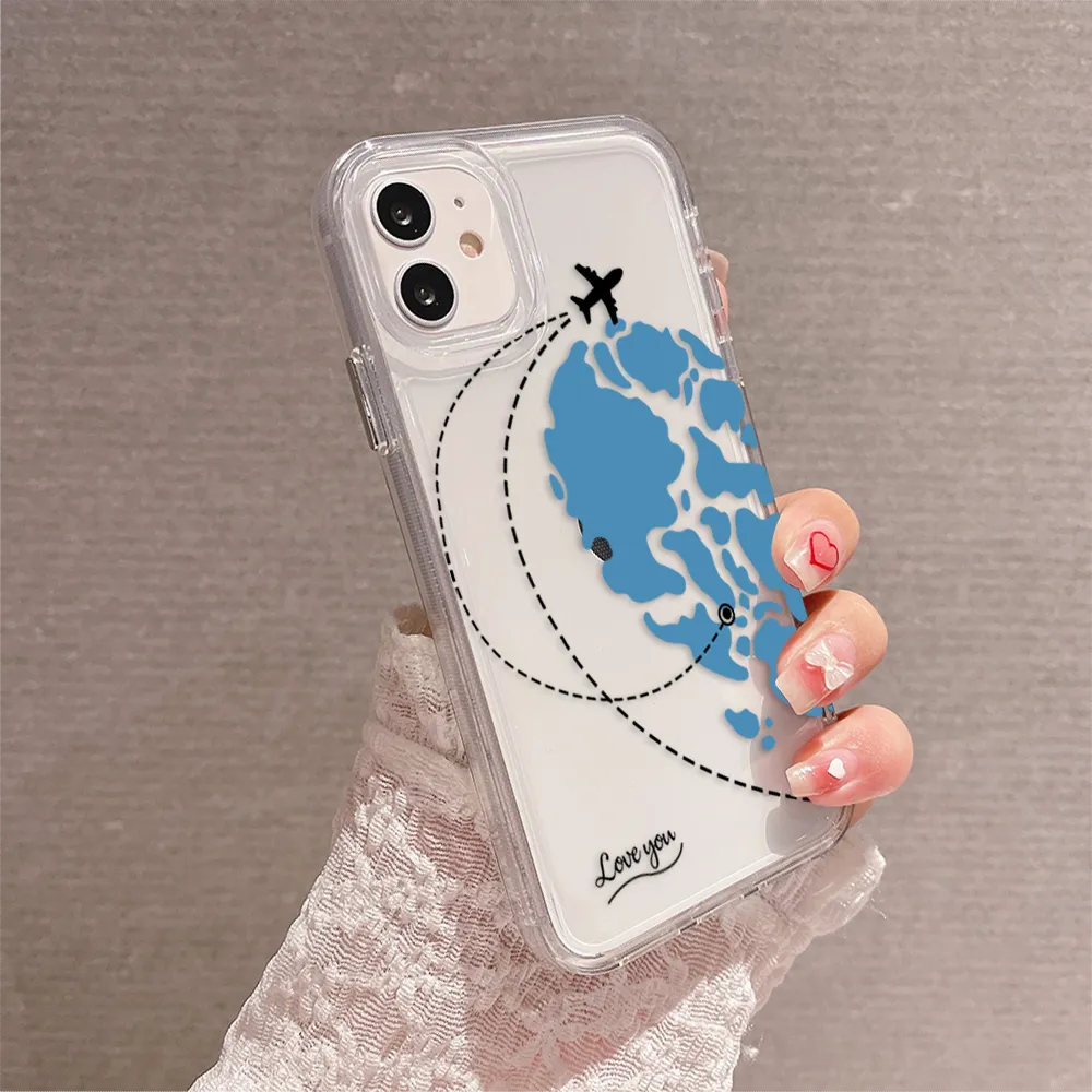 Travel Heart Map Couple Clear Silicon Case