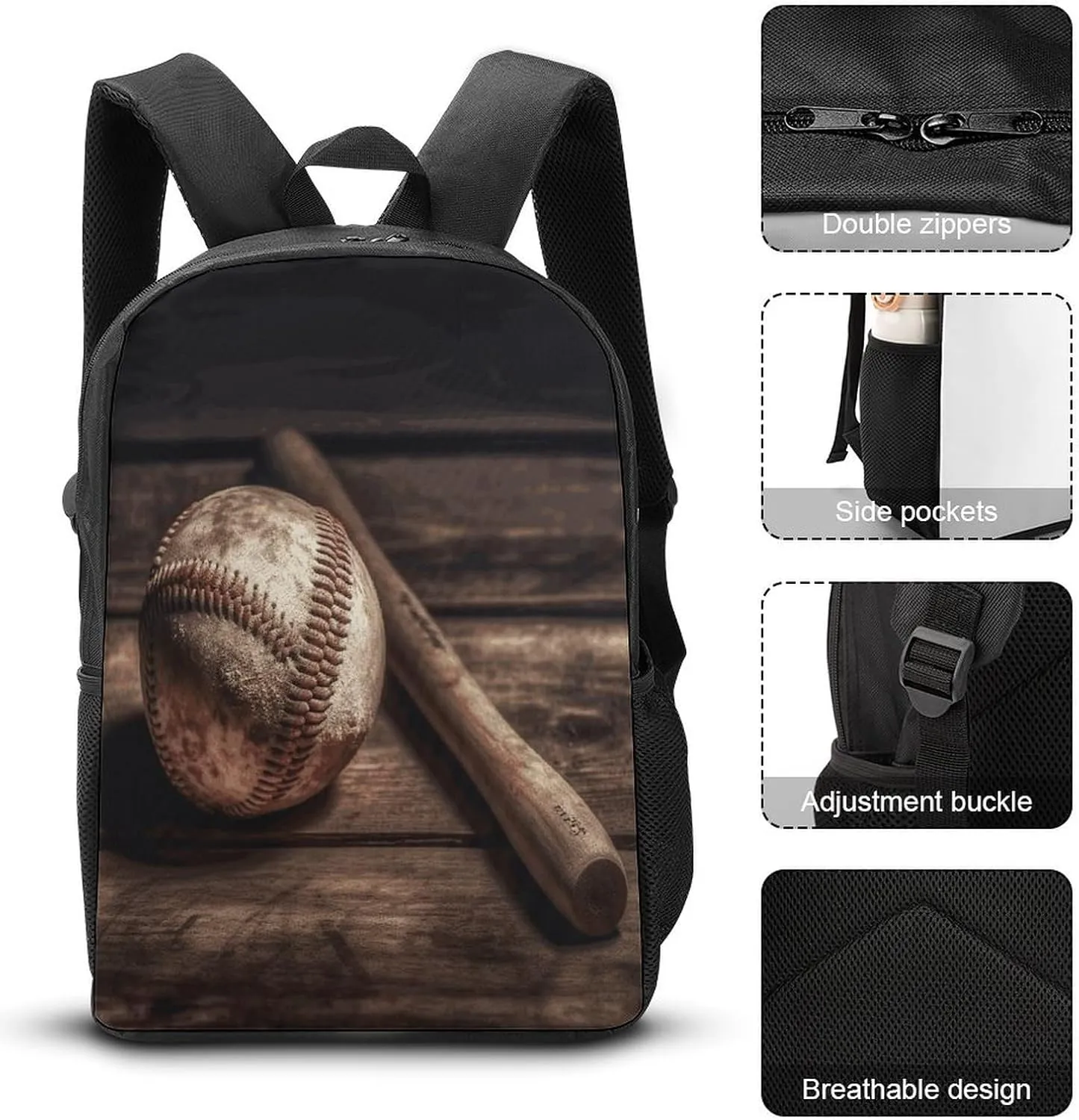 Travel Laptop Backpack Slim Durable Lightweight Back Pack Cute Baseball on Wooden Small Backpack For Women Men